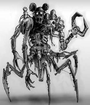 Epic Mickey Concept Art, If Mickey Mouse was crossed with a robotic arachnid. Terrifying