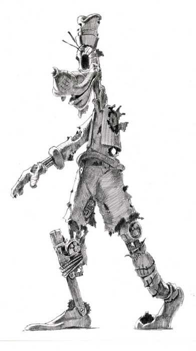 Epic Mickey Concept Art, a disturbing picture of goofy that almost looks like a zombie