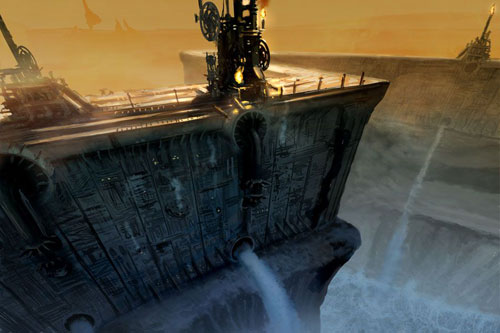 Epic Mickey Concept Art, a damn with a steampunk aesthetic 