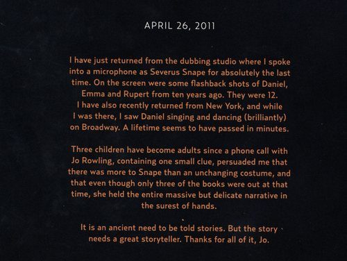 Alan Rickman’s Farewell Letter. To Harry Potter… Not Life.